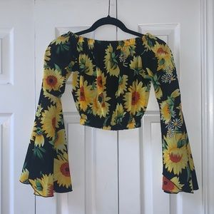 Sunflower long sleeve crop top